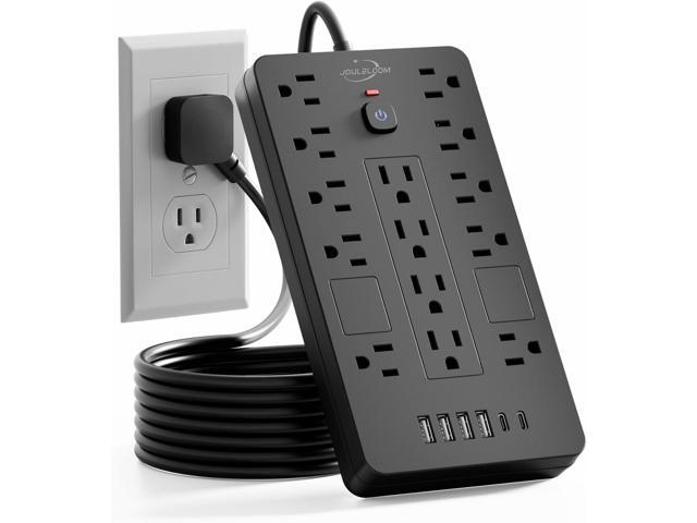 JouleLoom Surge Protector Power Strip-14 Outlets and 6 USB Ports, 6 Feet Flat Plug Extension Cord, 1850 Joules, Black, ETL Listed for Home, Office,...