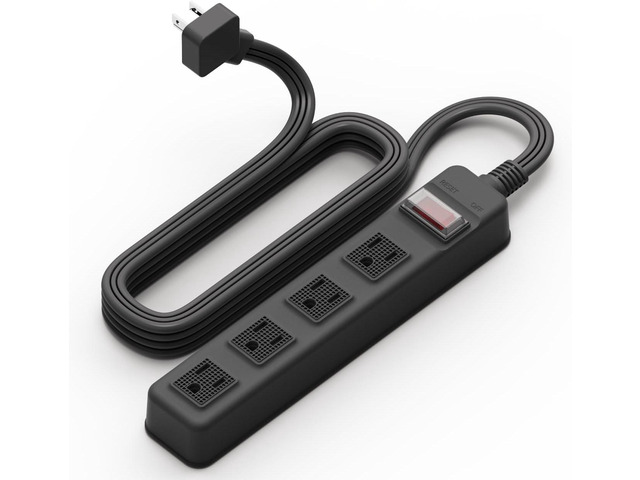 S. O.V Splashproof IPX4 Power Strip, Patented Zero-Current Auto Shut Off, ETL Listed, 4-Outlet Flat Plug, Black, 5ft Cord