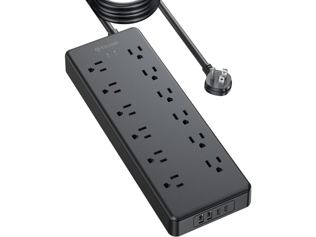 TROND Long Extension Cord 15 FT, ETL, Surge Protector Power Strip with 12 AC Outlets and 4 USB Ports, Flat Plug Power Strip, 4000J, Wall Mount for...
