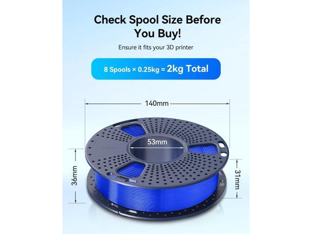 JAYO PLA+ Filament Bundle 1.75mm, 3D Printer Filament Bundle Multicolor, Individually Vacuum Packed, 250g Spool, 8 Pack, 2KG in Total,...