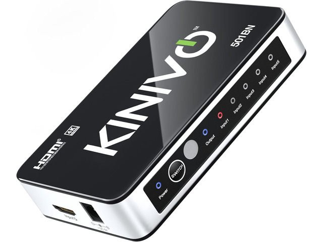 Kinivo HDMI Switch 5 in 1 Out 4K 30Hz (HDR 10, High Speed 18Gbps, IR Remote, HDCP2.2, Dolby Vision, VRR) - 501BN Switcher Compatible with Roku,...