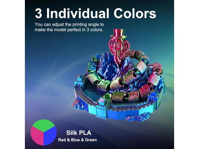 ERYONE Silk Tri Color PLA Filament 3D Printer 1.75mm +/- 0.03mm, Multicolor Filament Tricolor PLA 1KG(2.2lbs) Cardboard Spool, Red Blue Green