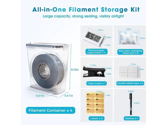 Filament Storage Box - 4 Pack 4L 3D Printer Filament Containers with 4 Hygrometers, Airtight Dry Boxes for Sealing and Protection, Water-Proof &...