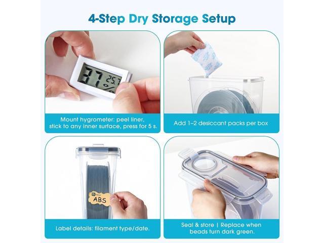 Filament Storage Box - 4 Pack 4L 3D Printer Filament Containers with 4 Hygrometers, Airtight Dry Boxes for Sealing and Protection, Water-Proof &...