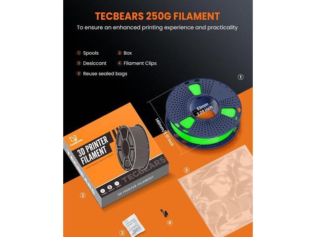 TECBEARS Glow in The Dark Petg FilamentNeatly Wound 3D Printer Filament Bundle250g/Spool, 8 Packs (2 Spool of Black Petg and 6 Spool of Glowing...