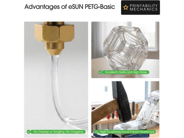 eSUN PETG Basic Filament 1.75mm, High Toughness Glossy PETG 3D Printing Filament, 1KG per Spool, 2 Spools 3D Printer Filament, Clear