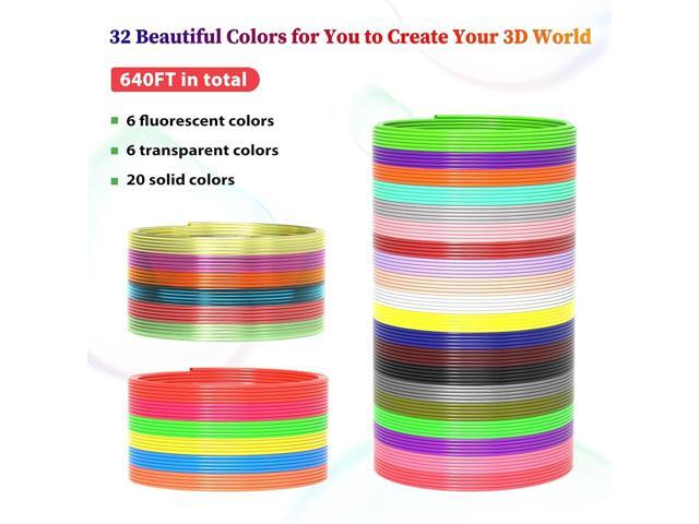32 Colors 3D Pen Filament 1.75mm PLA, Each Color 20 Feet, Total 640 Feet 3D Pen Filament Refills 3D Printing Pen Refills with High-Precision...