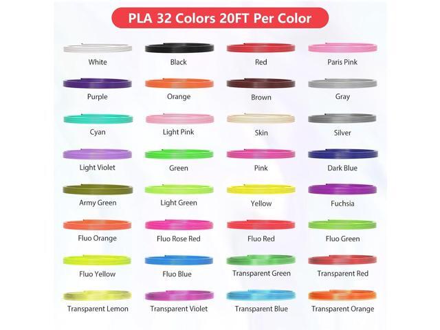 32 Colors 3D Pen Filament 1.75mm PLA, Each Color 20 Feet, Total 640 Feet 3D Pen Filament Refills 3D Printing Pen Refills with High-Precision...