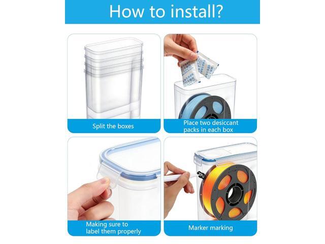 Filament Storage Box 4 Pack for 3D Printer Filament Storage Container Portable with Desiccants and Label Water-Proof Dust-Proof for 1.75mm Filament...