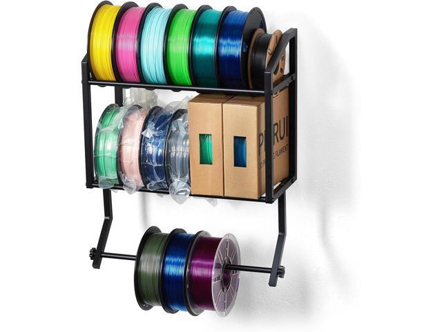 Filament Storage Rack Wall Mount, Rolling 3D Printer Spool Holder Bracket, 3-Tier Heavy-Duty Metal Shelf for TPU/PLA/ABS Filaments, Ideal for 3D...