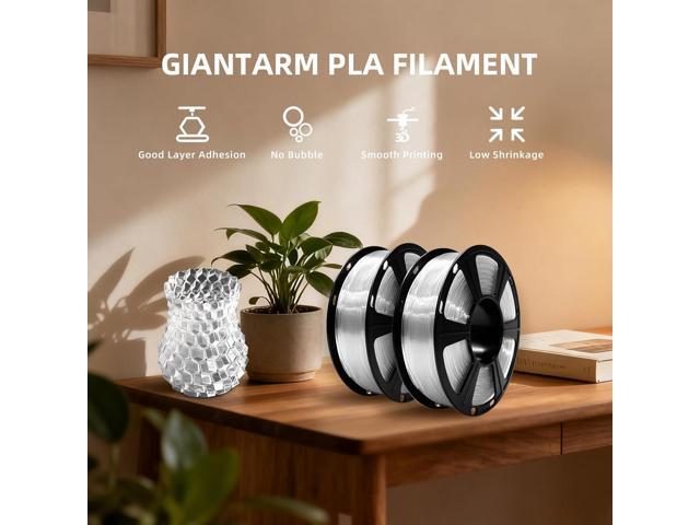 GIANTARM Clear PLA Filament, 1.75mm Transparent PLA 1kg Spool (2.2lbs), 3D Printer Filament with Vacuum Packaging