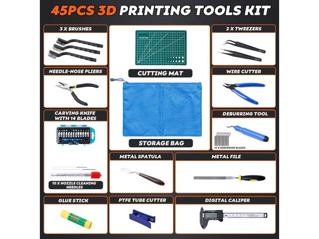45 Pieces 3D Printer Tools Kit, 3D Printing Accessory Includes Deburring Tool, Digital Caliper, Art Knife Set, Tube Cutter, Storage Bag Suitable...