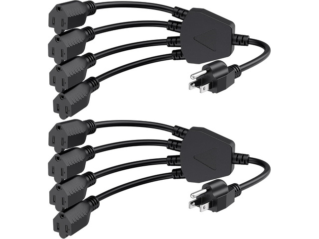 Cable Matters 2-Pack 4 Outlet Power Splitter Cord - 1.5ft, NEMA 5-15P to NEMA 5-15R Y Power Cord Splitter, 16 AWG Outlet Saver, 4 Way...