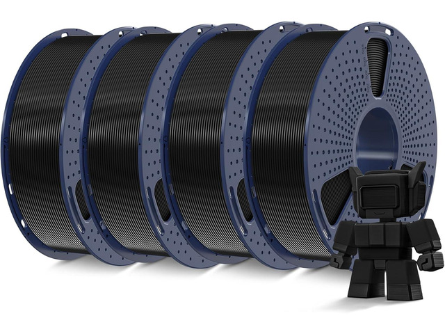 SUNLU 4KG High Speed PLA Filament 1.75mm, 30mm/s - 600mm/s Print Range, 3D Printer Filament 4kg, 1kg per Spool, Pack of 4, 4 Colors, Black*4