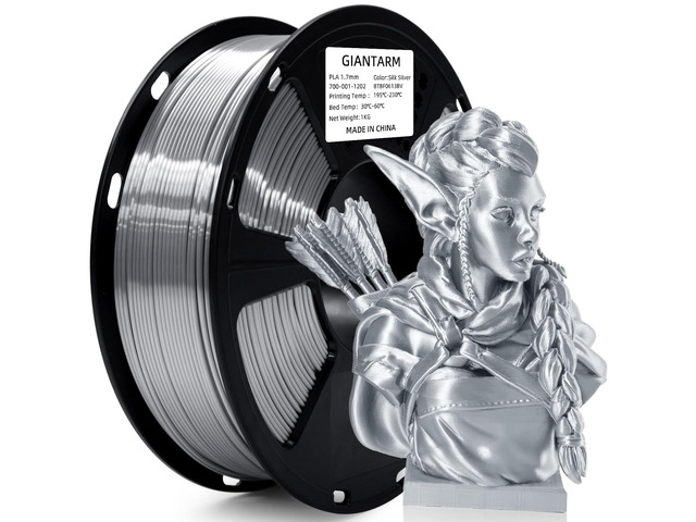 GIANTARM Silk Metallic Silver PLA 3D Printer Filament 1kg Spool, 1.75mm Dimensional Accuracy +/-0.03mm, 1080 Feet per Roll, Vacuum Packaging