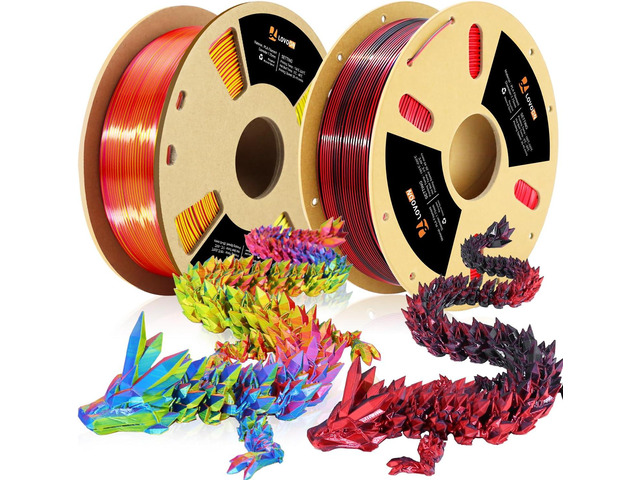 LOVOON Silk PLA 3D Printer Filament Bundle 2 KG, PLA Filament 1.75mm, Shiny Silk Blue/Yellow/Red and Silk Black/Red, Color Changing 3D Printer PLA...