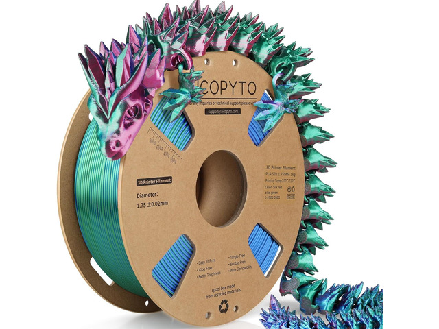 Silk Tricolor PLA Filament 1.75mm, 3D Printer 3-in-1 Multicolor PLA Filament, Dimensional Accuracy +/-0.02mm 1KG Spool (2.2 lbs), Shiny Silk...