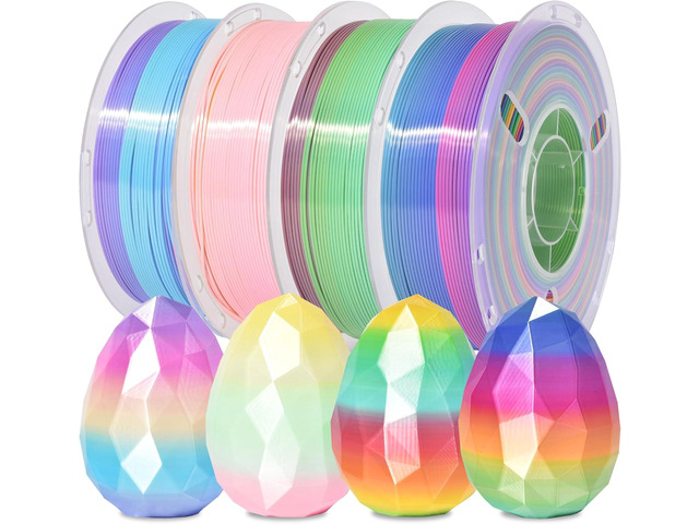 RAMBERY 4 Colors Rainbow Silk PLA Filament Bundle Fast Color Change 3D PLA Filament Neatly Wound, 1.75mm 1kg(2.2lb) X4PCS, Candy/Macaron/ice...