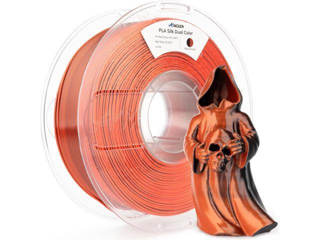 AMOLEN Silk PLA 3D Printer Filament, Dual Color Black Orange PLA 1.75mm, Shiny Color Change Filament 3D Printing PLA Filament for Most FDM 3D.