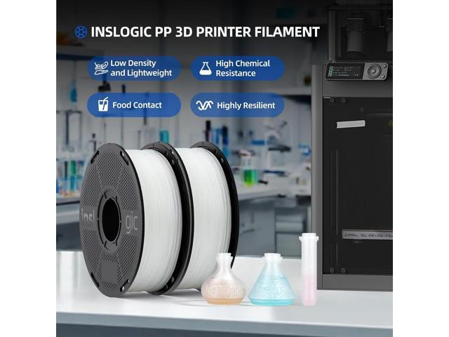 Inslogic PP Filament 1.75mm, Polypropylene 3D Printer Filament ±0.03mm, Semi-Flexible & Ultra Tough, Chemical-Resistant, Food-Contact Safe 3D...
