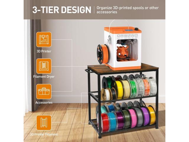ikkle 3D Printer Filament Storage Rack with Wheels Heavy Duty, 3-Tier Metal Filament Spool Holder, 3D Printer Filament Stand for PLA/ABS/TPU/Nylon,...