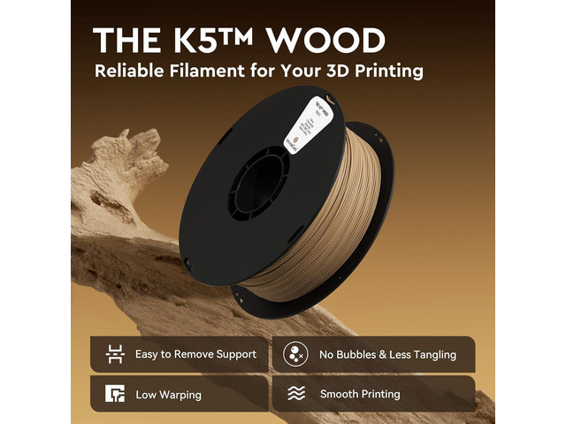 kexcelled Wood PLA Filament 1.75 mm Birch, Real Wood PLA 3D Printer Filament, Real Natural Wood Fiber, Dimensional Accuracy +/- 0.03 mm, 1 kg Spool...