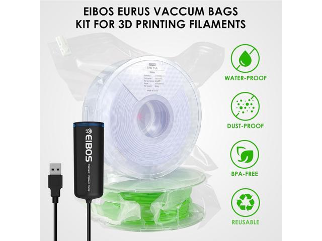 EIBOS Official 3D Printer Filament Vacuum Kit Eurus, Storage Sealed Bags with USB Pump, 10 Packs Vacuum Bags for 3D Printer Filament, Keep Spools...