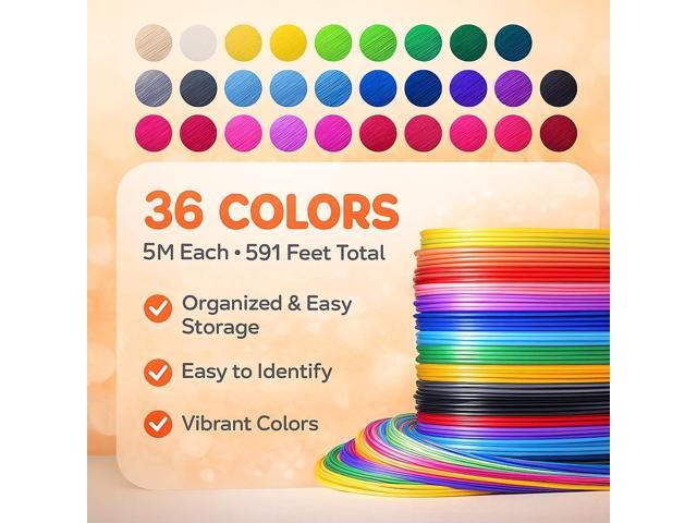 36 Colors PLA Filament 3D Pen Refills, 5M Each Color (591 Feet Total), PLA Filament for 3D Pen 1.75mm, 3D Pen Filament Box Compatible with SCRIB3D,...