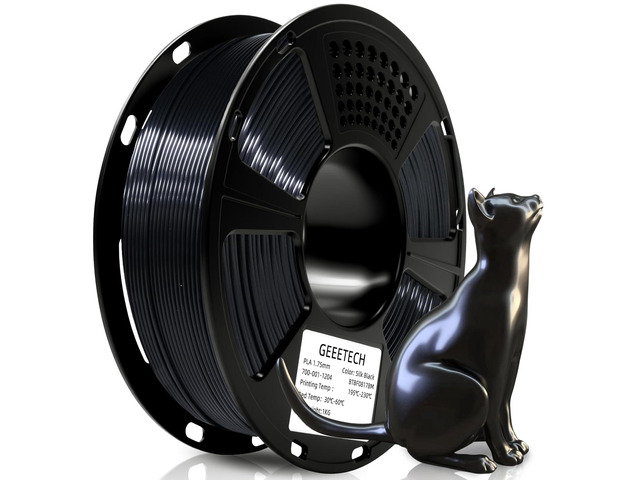 Geeetech Silk PLA Filament 1.75mm for 3D Printer, Metal-Like Shiny 3D Filament 1kg (2.2lbs) 1 Spool, Dimensional Accuracy +/- 0.02 mm, Silk Black