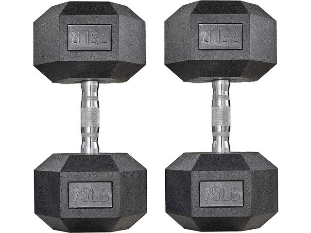 LIFERUN Dumbbells Rubber Coated Cast Iron Hex Black Dumbbell 30-85lb Free Weights Dumbbell Set of 2