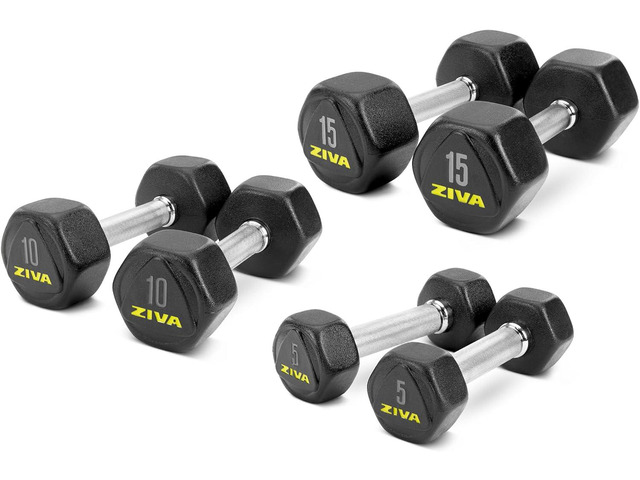 ZIVA Premium Hex Dumbbells Commercial Grade Rubber Urethane Coated Free Weights for Strength Training, Weightlifting, Home Gym Durable Steel Core...