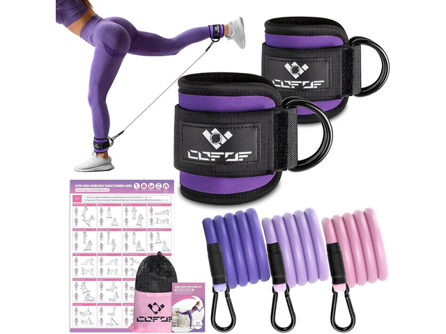 Ankle Resistance Bands with Cuffs, Ankle Bands for Working Out, Kickbacks Hip, Leg Glute Exercise Equipment with Training Poster, Resistance...