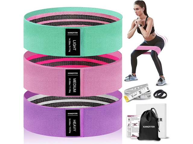 KANGFITER Non-Slip Fabric Resistance Bands for Working Out, Loop Exercise Bands for Booty Leg, Butt, Glute, Stretch Workout Bands for Women & Men,...