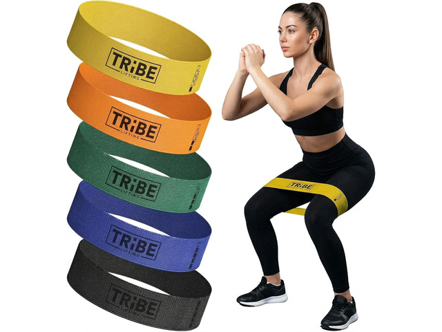 Tribe Lifting Fabric Resistance Bands for Working Out - 5 Exercise Bands Set for Legs and Glutes - Booty Bands for Women and Men - Thick Cloth...