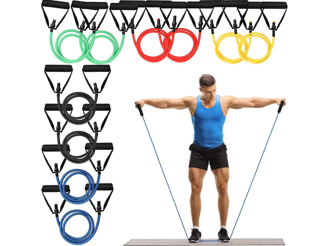 Shappy 10 Pcs Resistance Bands with Handles Exercise Stretch Bands for Exercise Woman Man Training Physical Therapy Workouts Fitness