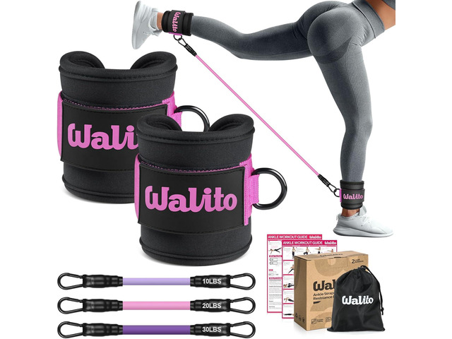 WALITO Ankle Resistance Bands with Cuffs, Exercise Bands for Legs and Butt, Booty Workout Equipment for Kickbacks and Hip Fitness Training