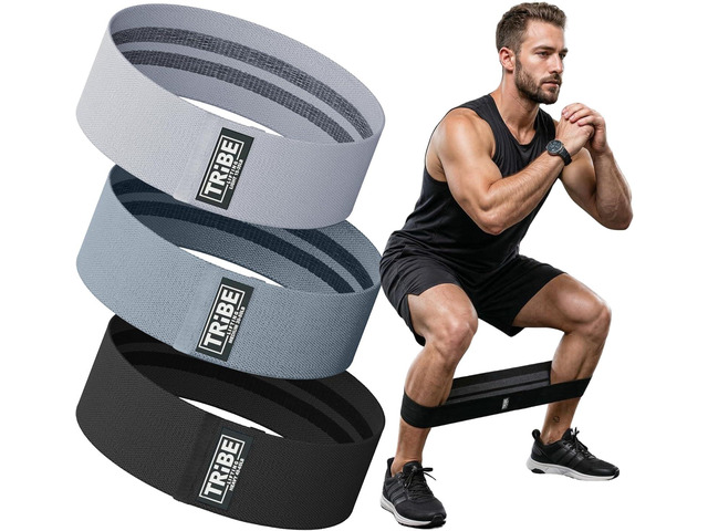 Tribe Lifting Resistance Bands for Working Out - 3 Pack Fabric Workout Bands for Women and Men - Booty Bands for Legs and Glute - Non Slip Exercise...