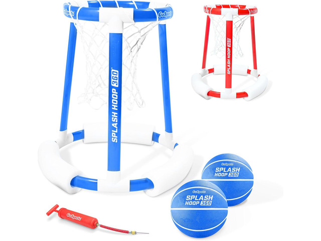 GoSports Splash Hoop 360 Floating Pool Basketball Game - Choose Red or Blue - Includes Hoop, 2 Balls and Pump