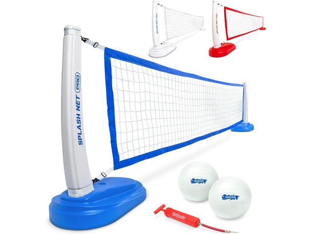 GoSports Splash Net PRO Pool Volleyball Net - Red, White, or Blue - Includes 2 Water Volleyballs and Pump