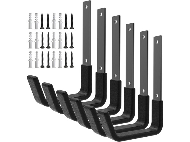 Heavy Duty Utility Hooks for Wall Mount, Garage Wall Hooks, Multi-Use Hose, Bike, Ladder, Chainsaw & Leaf Blower Hanger - 6 Medium (6 M)