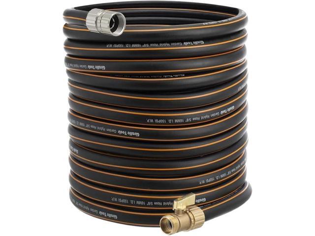 Giraffe Tools Hybrid Garden Hose 75ft x 5/8', Male and Female Fittings with Shut off Valve, Flexible, Heavy Duty, Leakproof, Lightweight Water Hose