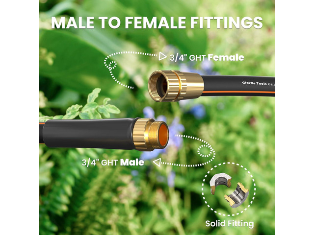 Giraffe Tools Garden Hose 100ft x 5/8', Water Hose Heavy Duty, Lightweight, Flexible Hybrid Hose, Male to Female Fittings
