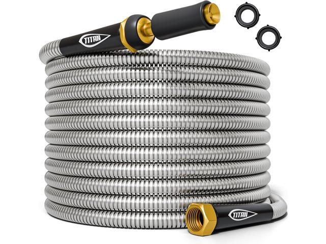 TITAN Garden Hose 15FT - 304 Stainless Steel Metal Water Hose, Flexible, Kink-Free, Lightweight, Durable, Crush Resistant Fittings, Easy to Coil,.