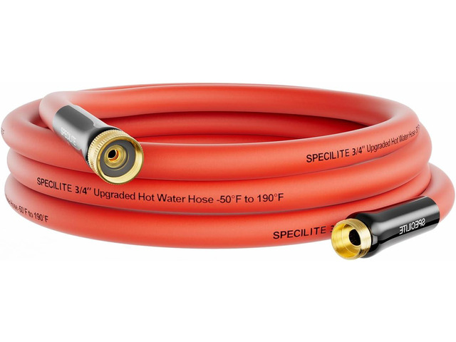 SPECILITE 3/4' Hot/Cold Short Leader Garden Water Hose 15 ft, -50-190, Flexible & Lightweight Rubber Pipes With 3/4' Brass Fittings for Yard,...