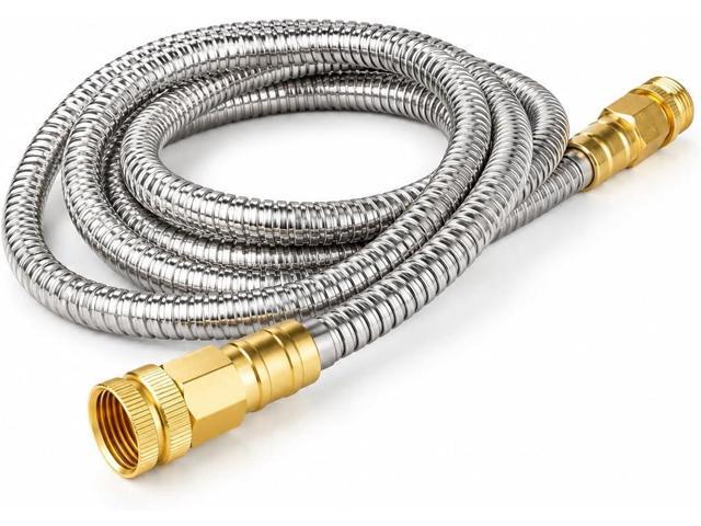10 FT Metal Garden Hose with GHT Brass Fittings For homeowners and RV Users Needing a Short Hose for Patio Watering, Outdoor Sinks, Hose Reels...