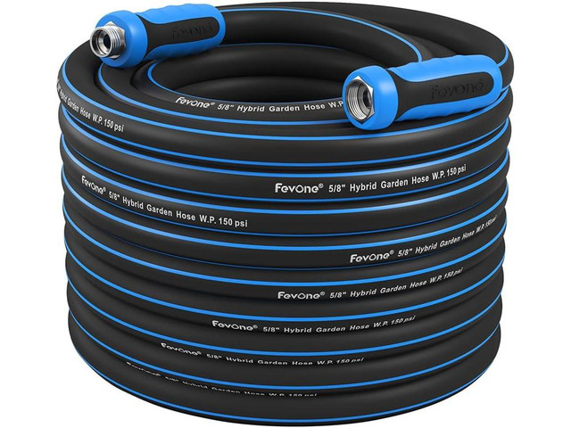 FEVONE Heavy Duty Garden Hose 80 ft, Hybrid Polymer Water Hose Flexible, Leak-Free, Lightweight, 5/8 ID, 600 PSI, 3/4 GHT Aluminum Fittings with...