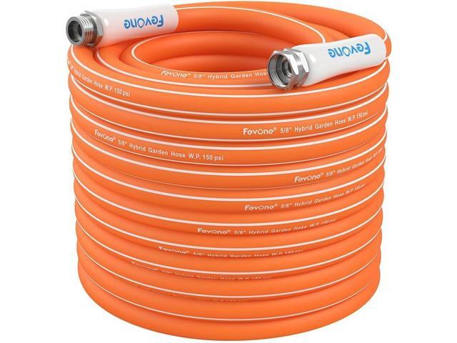 FEVONE Hybrid Polymer Garden Hose 100 ft, Heavy Duty Water Hose Flexible Kink Free, Lightweight, 5/8 ID, 600 PSI, Leak-Proof, Aluminum 3/4 GHT.