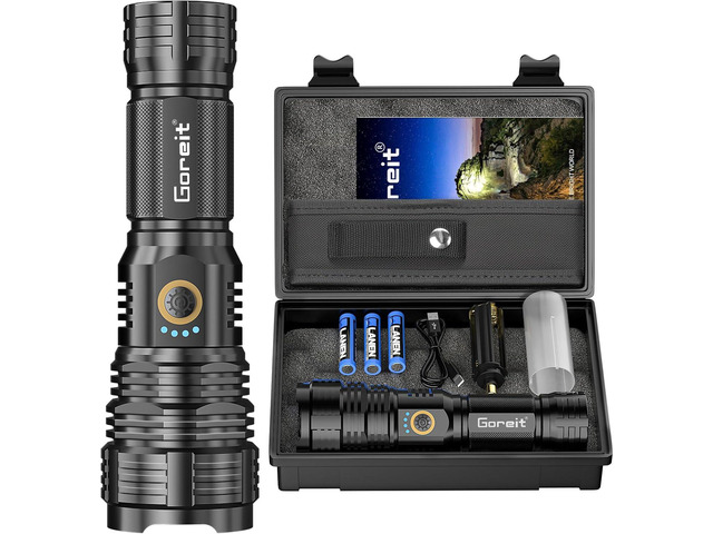 Flashlights LED High Lumens Rechargeable, Goreit 20,000 Lumens XHP70.2 Super Bright Flashlight, Flash Light Battery Powered, Powerful Handheld...