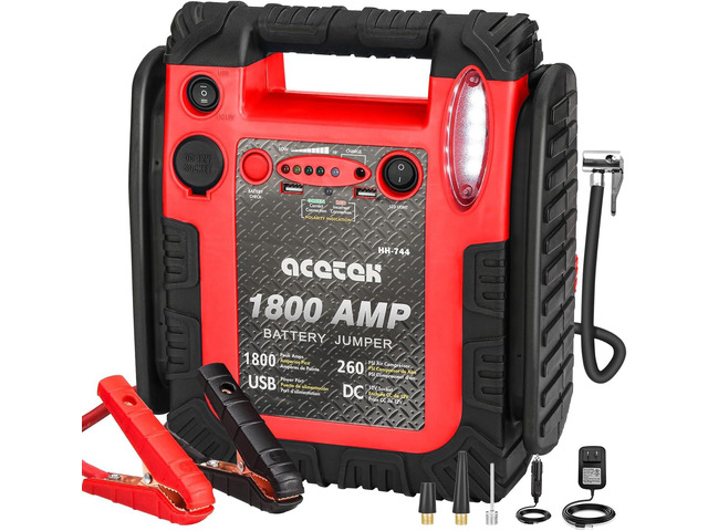 1800 Amp Jump Starter with Air Compressor, acetek Car Battery Jump Starter 260 PSI Tire Inflator, 20000mAh 12V Auto Lead-Acid Battery Booster (Up...