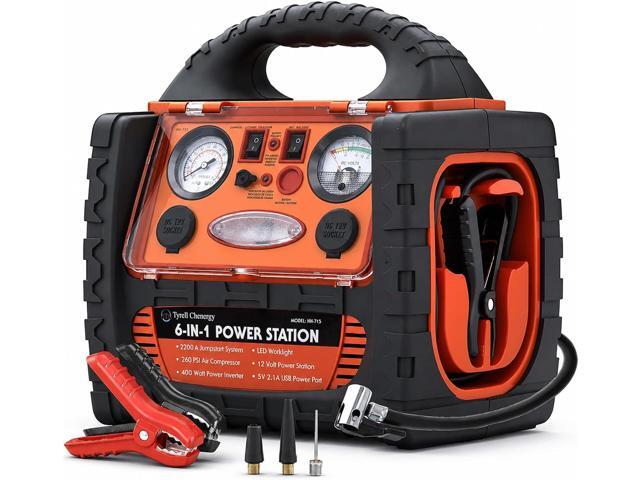 2200 Amp Car Jump Starter with Air Compressor,Portable Power Station with 260 PSI Tire Inflator,400W Power Inverter Dual AC/DC Ports,2.1A USB...